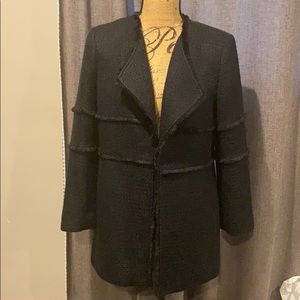 LOFT - Black Open Front Tweed Blazer Jacket Size M